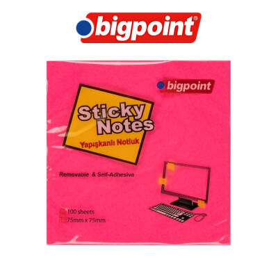 Bigpoint Postit, 75x75mm,100 Yaprak, Neon Kırmızı, İz Bırakmaz - 3