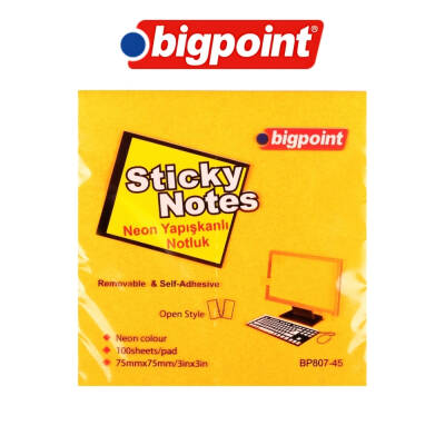 Bigpoint Postit, 75x75mm,100 Yaprak, Neon Turuncu, İz Bırakmaz - 3