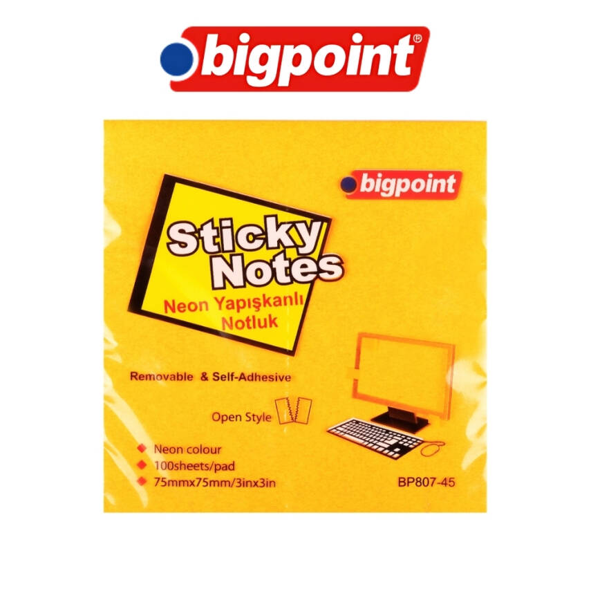 Bigpoint Postit, 75x75mm,100 Yaprak, Neon Turuncu, İz Bırakmaz - 3