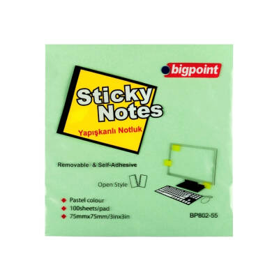 Bigpoint Postit, 75x75mm,100 Yaprak, Yeşil,İz Bırakmadan Çıkar - Bigpoint