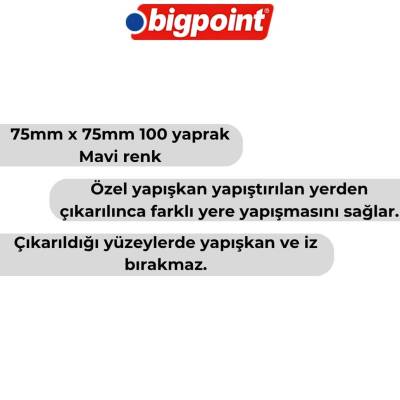 Bigpoint Postit, 12 Adet, 100 Yapraklı, 75 x 75 mm, Mavi - 3