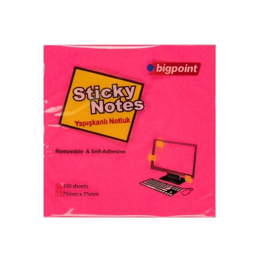 Bigpoint Postit, 12 Adet, 100 Yapraklı, 75 x 75 mm, Neon Kırmızı - 2