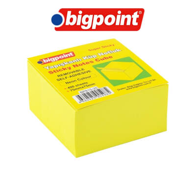 Bigpoint Yapışkanlı Super Sticky Küp, 75x75 mm, Neon Sarı, 400 Yaprak - 3