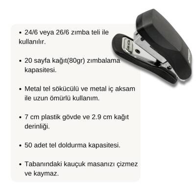 Bigpoint Zımba, 50’li, 24/6-26/6 Uyumlu, Cep Tipi, Pratik, Siyah - 3