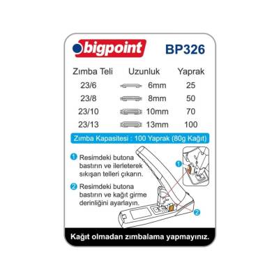 Bigpoint Zımba Makinesi Arşiv Tipi, 100 Yaprak Kapasiteli, Siyah - 2