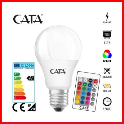 Cata RGB Led Ampul, Kumandalı Kontrol Edilebilir, E27, 9 W, 6400 K, A+ - Cata
