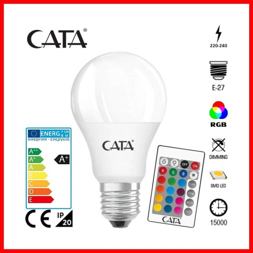 Cata RGB Led Ampul, Kumandalı Kontrol Edilebilir, E27, 9 W, 6400 K, A+ - 1