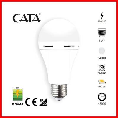 Cata Şarjlı LED Ampul, E27, 9W, 6400K, 8 Saat Dayanıklı, Enerji Verimi - Cata