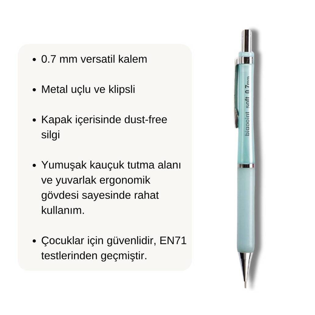 Bigpoint Soft Versatil Kalem, 0.7 mm, Metal Uç, Kauçuk Gövde, Mavi