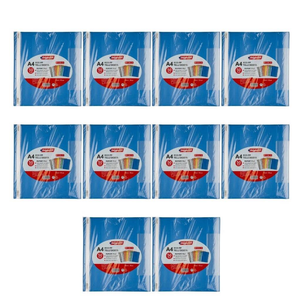 Bigpoint Telli Dosya, 10 Adet, 50'li Paket, 180 A4 Kapasiteli, Mavi