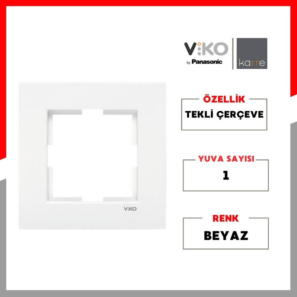 Viko Karre Priz Çerçeve, Tekli, Yatay, Şık ve Dayanıklı Tasarım, Beyaz