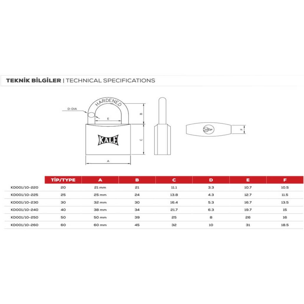 Kale 10-230 Asma Kilit, 32 mm, Sarı, Dayanıklı ve Güvenli Tasarım