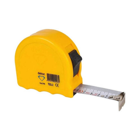 Dekor Şerit Metre, 10 m 25 mm, Sarı, Dayanıklı ve Kolay Kullanım