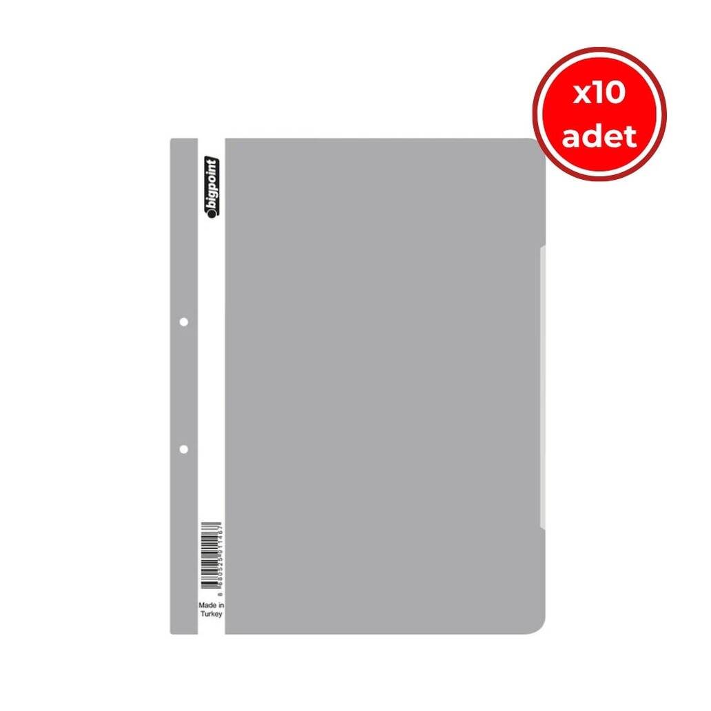 Bigpoint Telli Dosya, 10 Adet, 50'li Paket, 180 A4 Kapasiteli, Gri