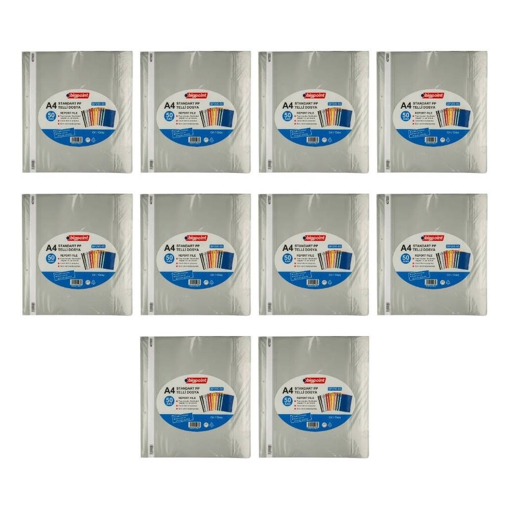 Bigpoint Telli Dosya, 10 Adet, 50'li Paket, 180 A4 Kapasiteli, Gri