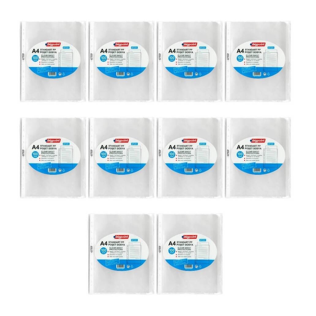 Bigpoint Poşet Dosya, 10 Adet, 60 A4 Kapasite, 100'lü Paket, Şeffaf