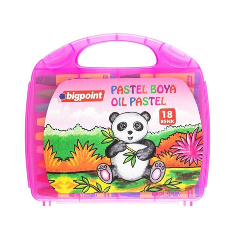 Bigpoint Pastel Boya Seti, Ufalanmaya Dayanıklı, 18 Renk, Pembe Çanta