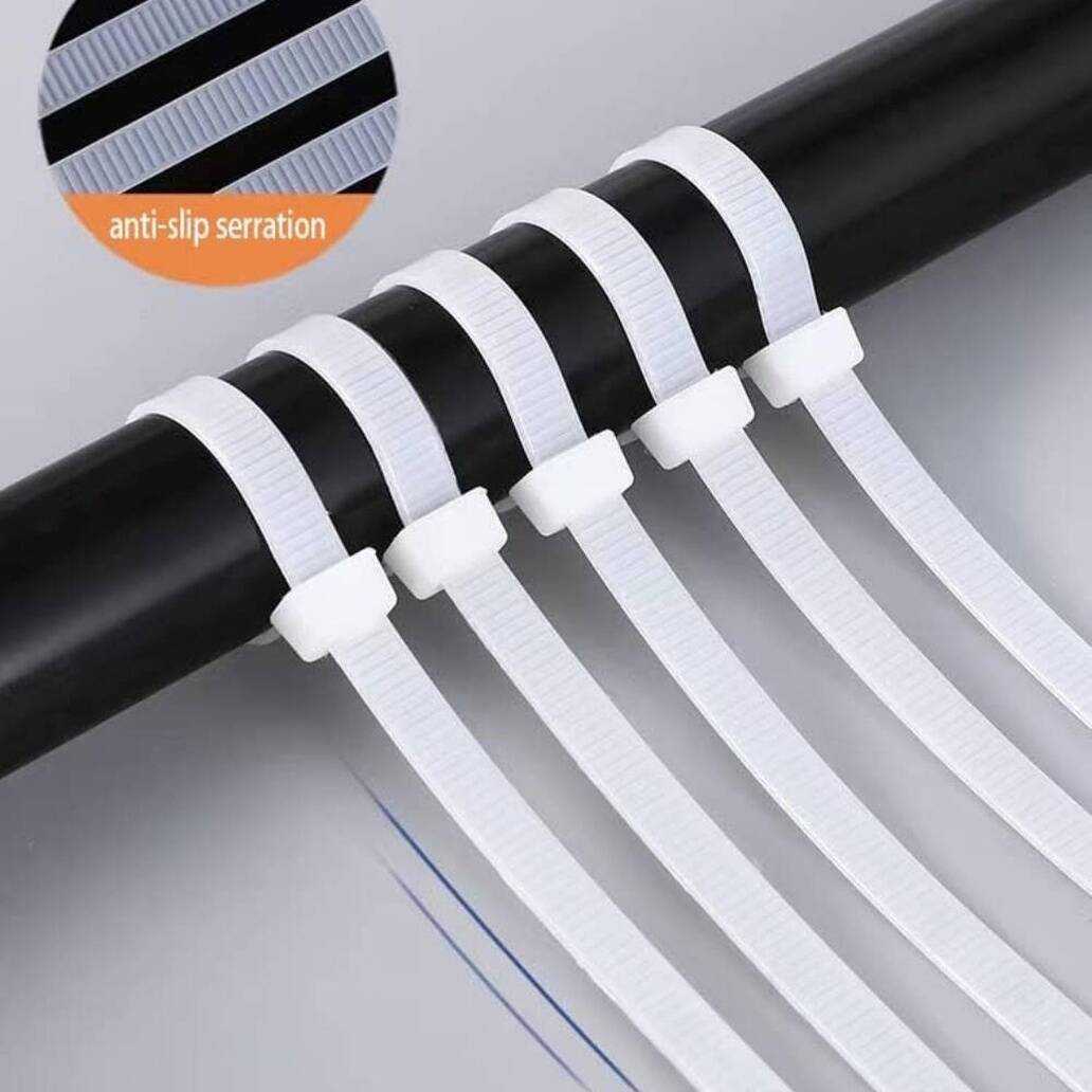 Meşem Kablo Bağı, 100'lü Paket Plastik Kelepçe, 3.6 mm, 200 mm, Beyaz