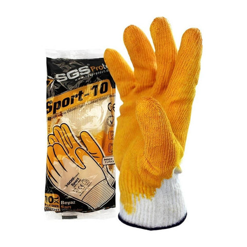 SGS Protect Sport-10 Eldiven, Latex Kaplı Eldiven, 10XL, Beyaz - Sarı