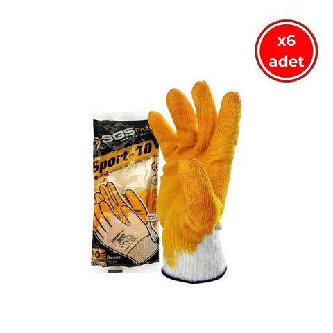 SGS Protect Sport-10 Eldiven, 6 Adet, Latex Kaplı, 10XL, Beyaz-Sarı