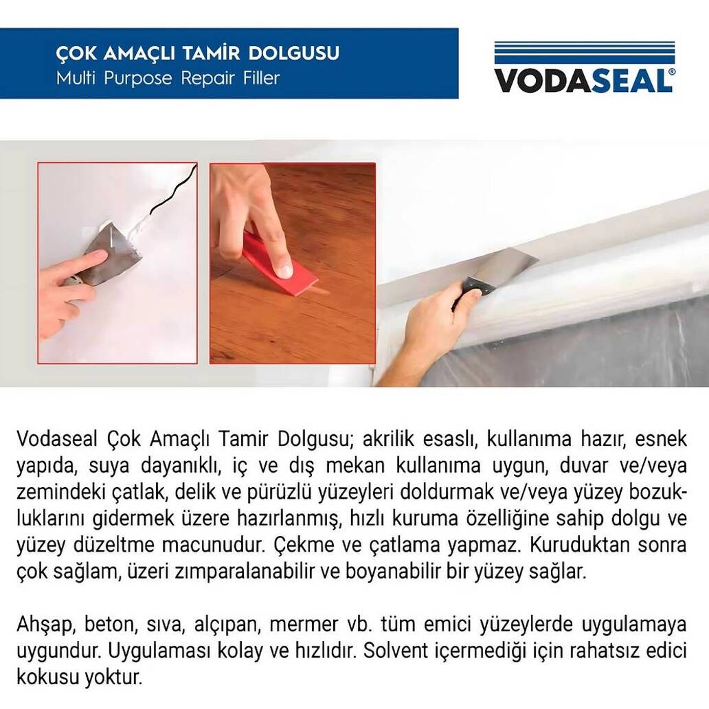 Vodaseal Çok Amaçlı Tamir Dolgusu, 200 gr, Beyaz, Kolay Uygulama