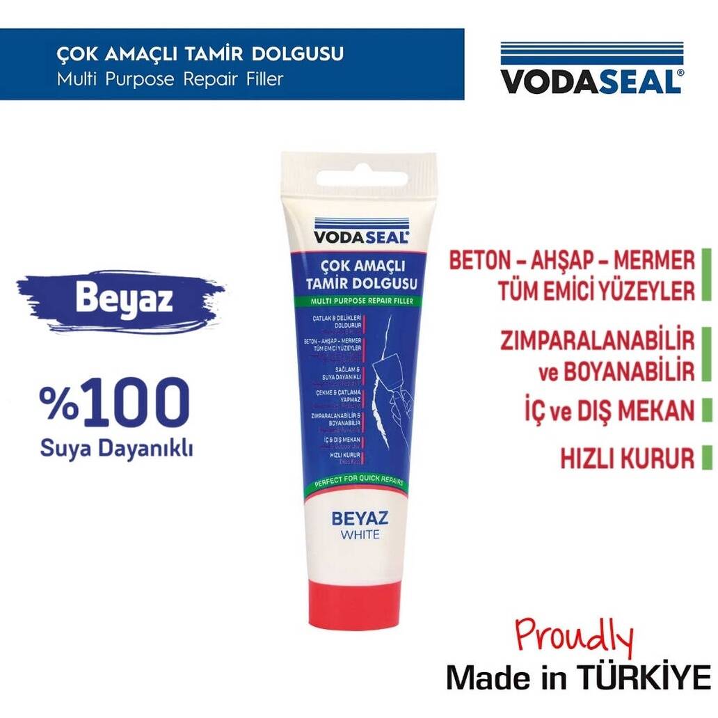 Vodaseal Çok Amaçlı Tamir Dolgusu, 200 gr, Beyaz, Kolay Uygulama