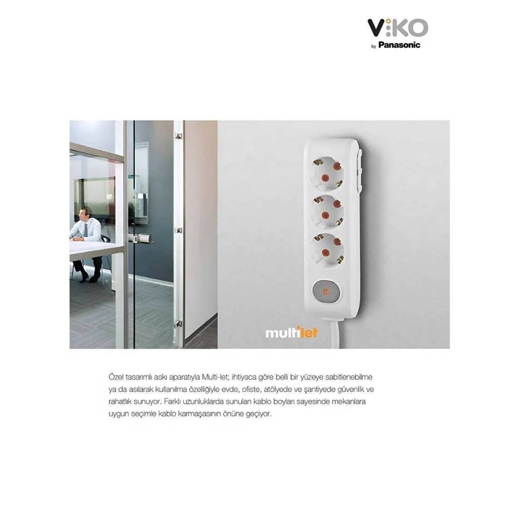 Viko Üçlü Çoklu Priz, Anahtarlı, Uzatma Kablosu, 3lü, 3m, Siyah
