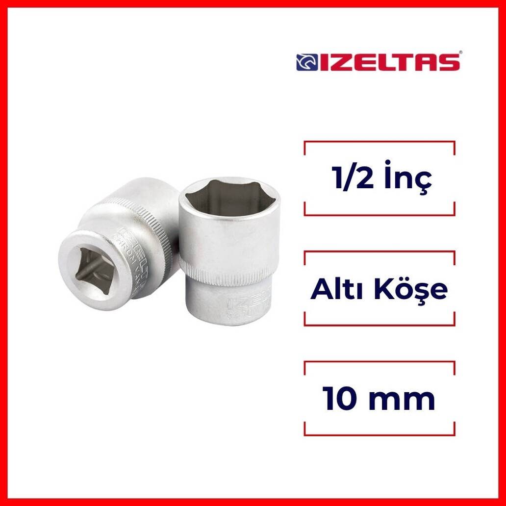 İzeltaş Altı Köşe Lokma Anahtar, 1/2 İnç 10 mm, Yüksek Tork Dayanımı