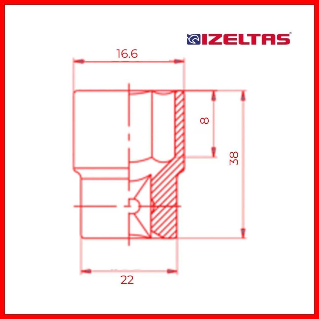 İzeltaş Altı Köşe Lokma Anahtar, 1/2 İnç 11 mm, Yüksek Tork Dayanımı