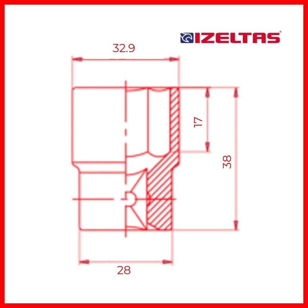 İzeltaş Altı Köşe Lokma Anahtar, 1/2 İnç 24 mm, Yüksek Tork Dayanımı