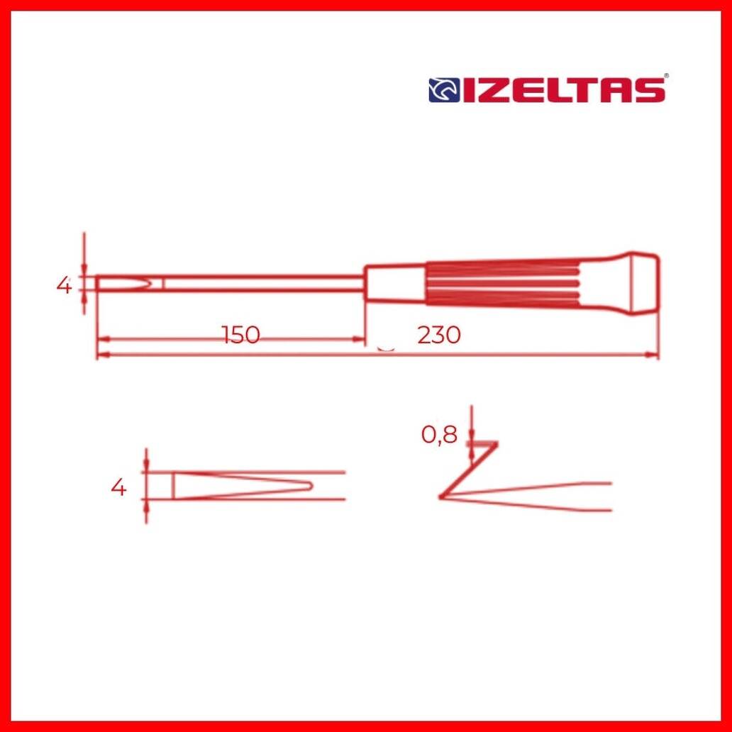 İzeltaş Elektronikçi Tip Klemens Tornavida, Düz 4x150 mm, Dayanıklı