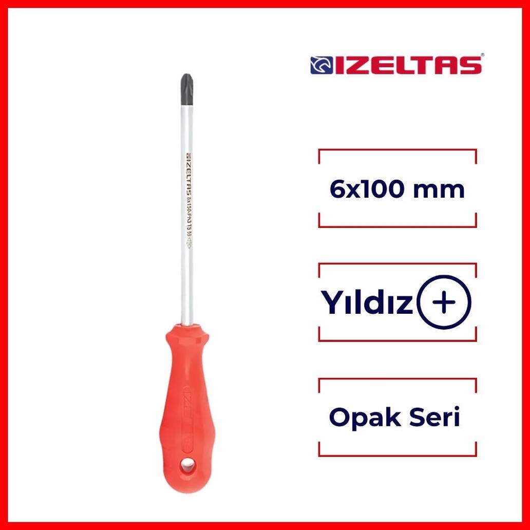 İzeltaş Yıldız Uçlu Tornavida, 6x100 mm, Opak Seri, Güvenli ve Hassas