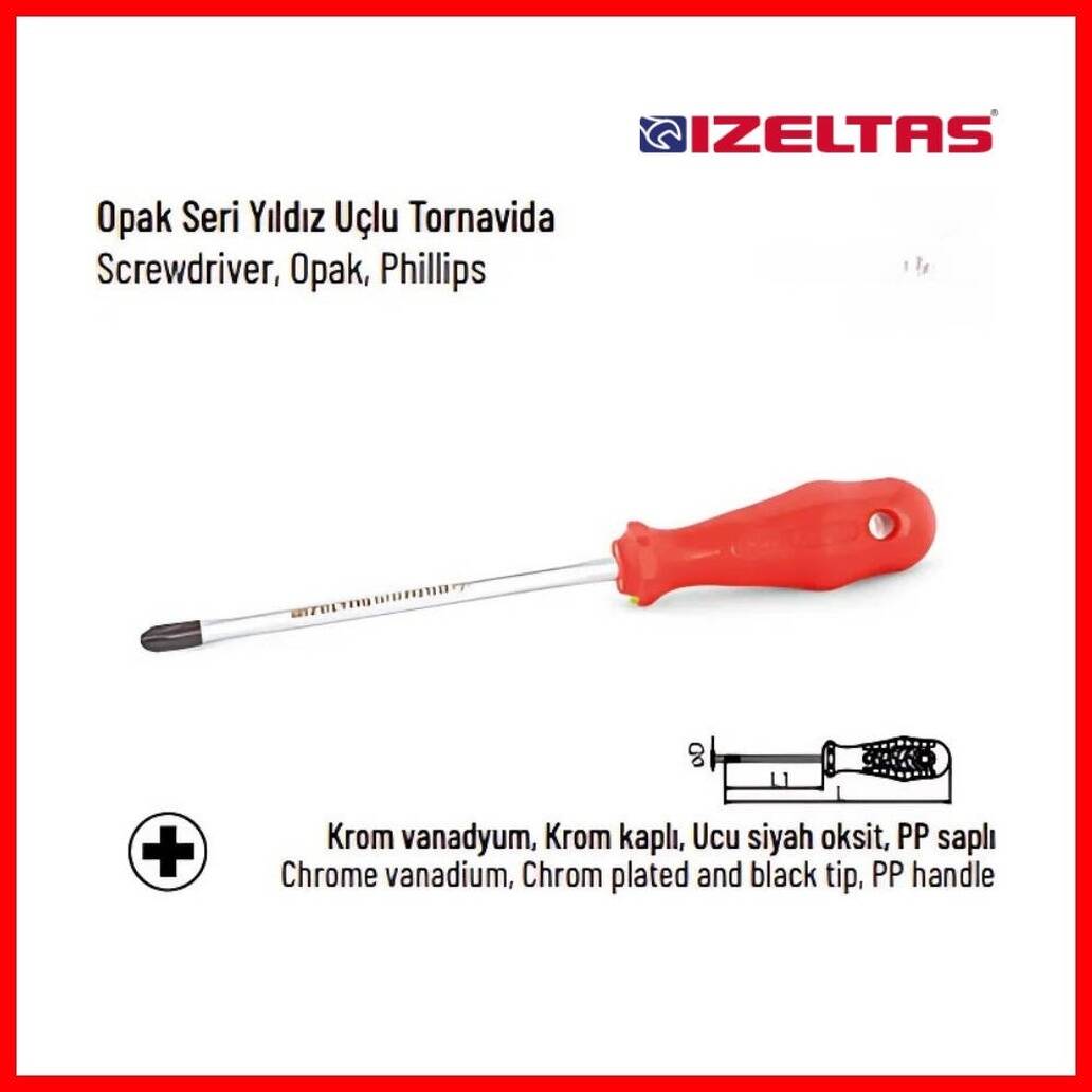 İzeltaş Yıldız Uçlu Tornavida, 6x100 mm, Opak Seri, Güvenli ve Hassas