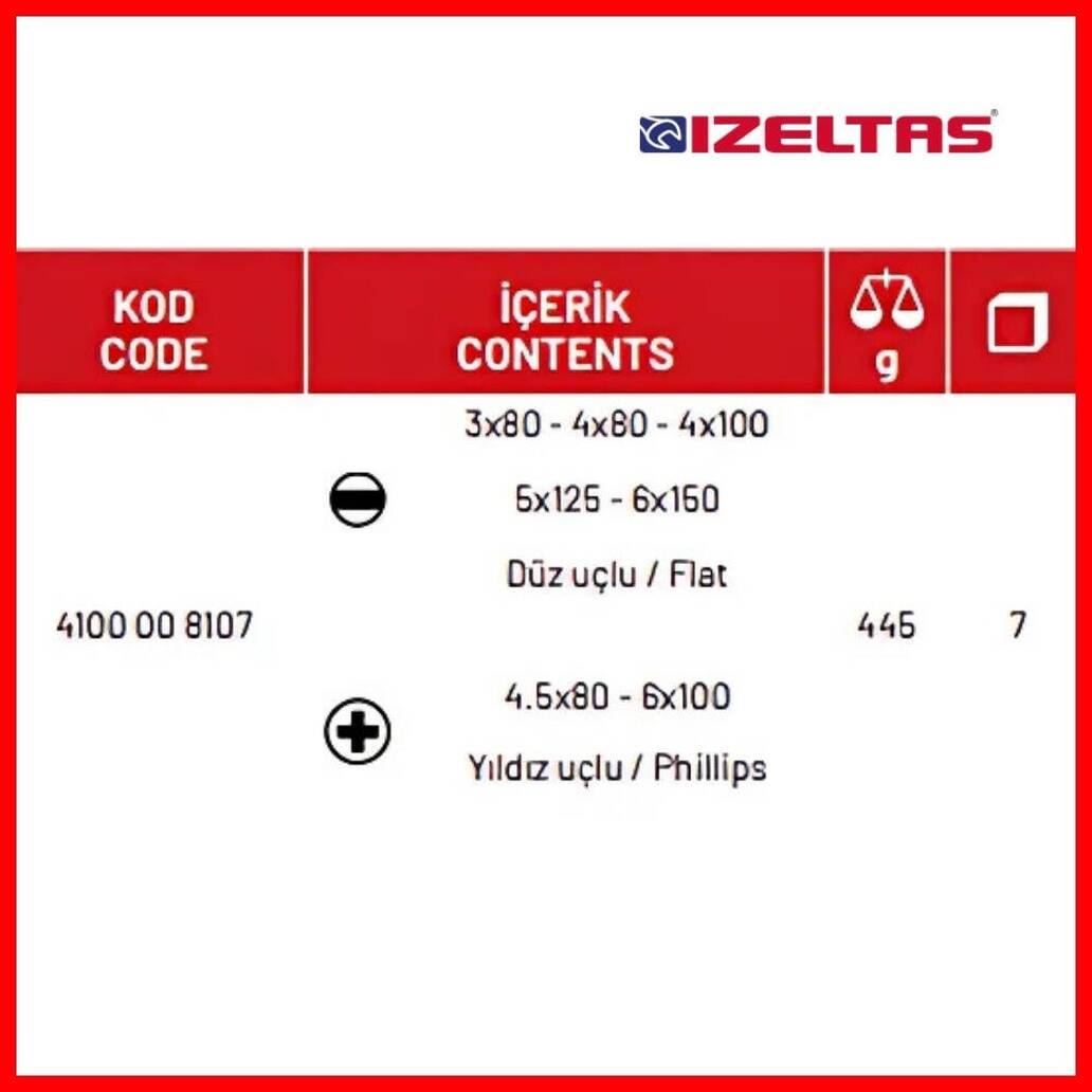 İzeltaş Tornavida Seti, Kraft Seri, 7 Parça, Dayanıklı Tasarım