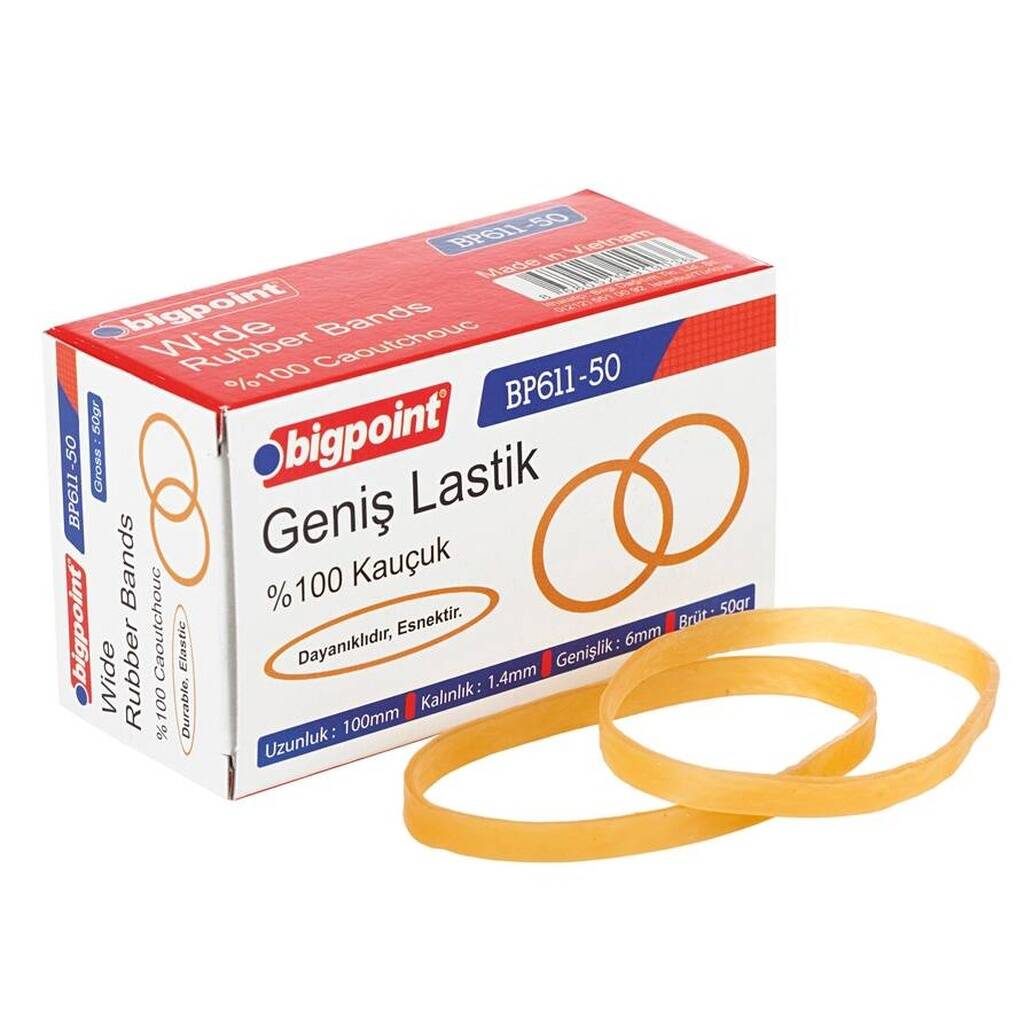 Bigpoint Geniş Ambalaj Lastiği, 50 gr, %100 Kauçuk, 100 mm, Dayanıklı