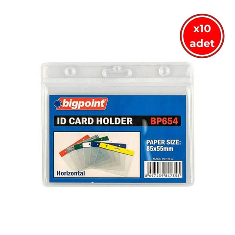Bigpoint Şeffaf Yaka Kartı Poşeti, 10 Adet, Yatay, 85x55 mm, Dayanıklı