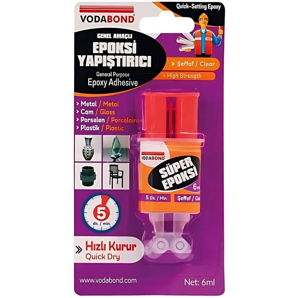 Vodabond Epoksi Yapıştırıcı, 6ml, Hızlı, Şeffaf, Genel Amaçlı Kullanım