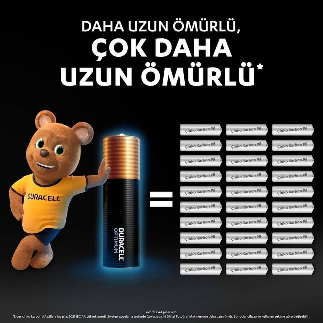 Duracell Optimum AA Alkalin Kalem Pil, 4'lü, 1.5V, Uzun Ömürlü Güç