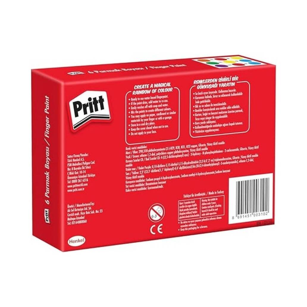 Pritt Parmak Boyası Seti, 6 Renk x 30 ml, Su Bazlı, Güvenli
