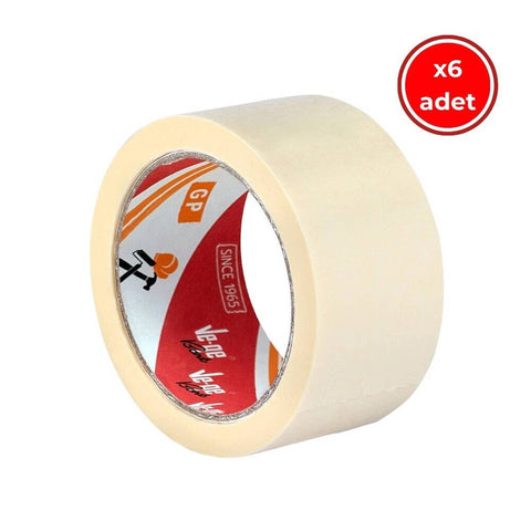 Ve-Ge GP Maskeleme Bandı, 6 Adet, 48 mm x 30 m, Bej,  Krepe Kâğıt