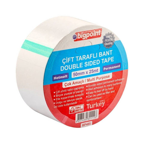 Bigpoint Çift Taraflı Hotmelt Bant, 58 mm x 25 m, Tüm Yüzeyler İçin