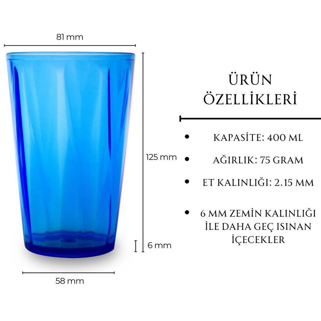 Rodoplu Basics Mika Bardak, 6 Adet, Plastik, 400 ml, Mavi