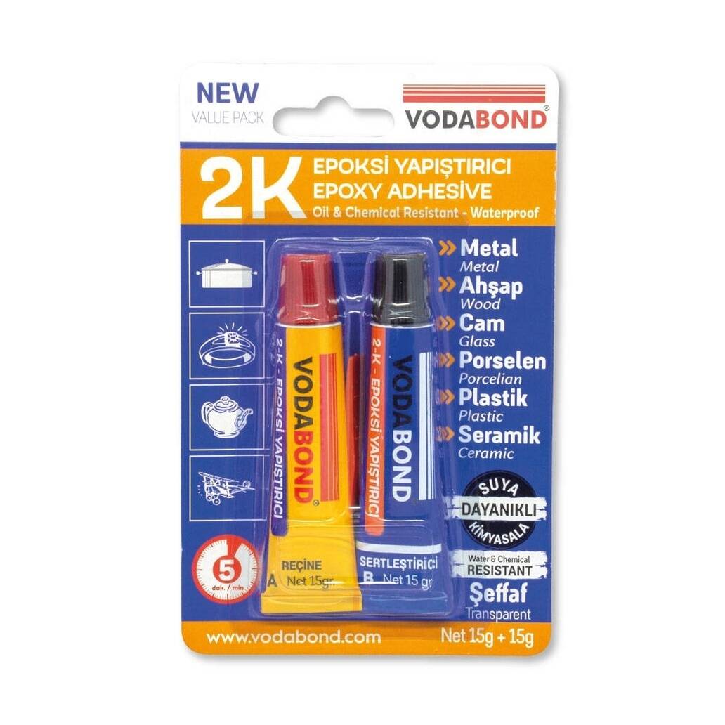 Vodabond 2K Rapide Epoxy Yapıştırıcı 30 gr, Metal, Ahşap, Cam