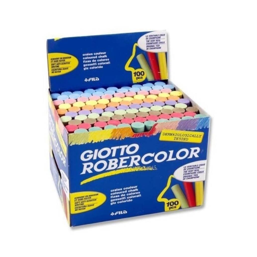 Giotto Robercolor Tozsuz Tebeşir, 100'lü, Kalsiyum Karbonatlı, Renkli