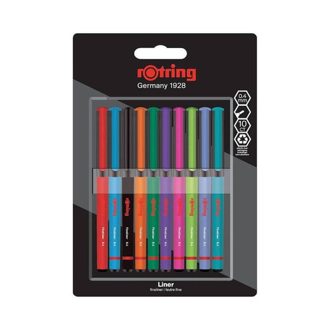 Rotring Fineliner Keçeli Uç, 0,4 mm, Karışık Renkli, 10'lu, Dayanıklı
