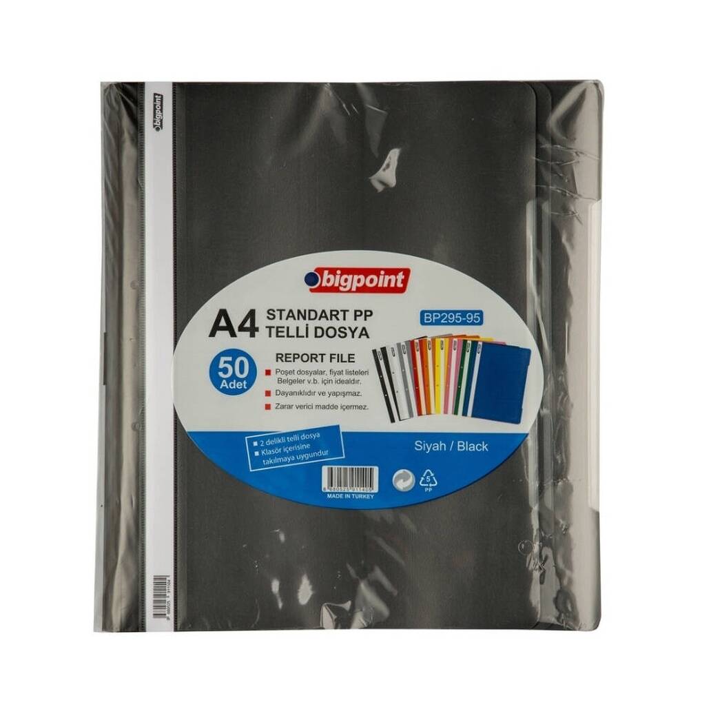 Bigpoint Telli Dosya, 50'li Paket, Standart, A4, Metal Tel, Siyah