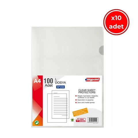 Bigpoint L Dosya, 10 Adet, Standart 90 Mikron, 100'lü, Kolay Arşivleme