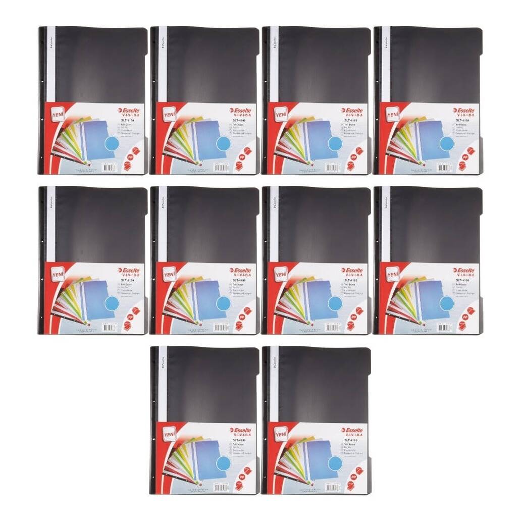 Esselte Telli Dosya, 10 Adet, 50'li Paket, A4, 4 Delikli, Siyah
