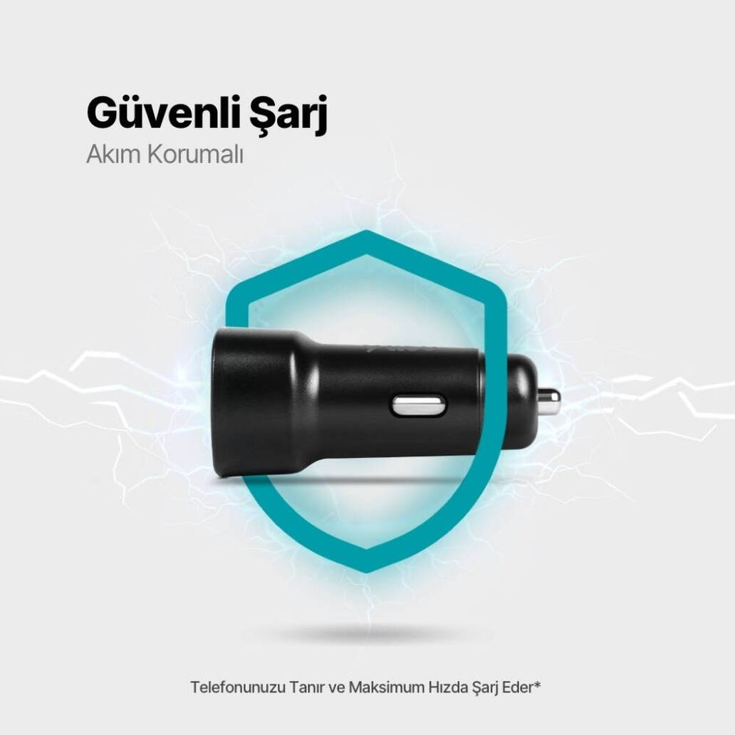 Ttec SmartCharger Araç Şarj  Aleti, USB-C Kablo, 2.4A, 12W, Siyah