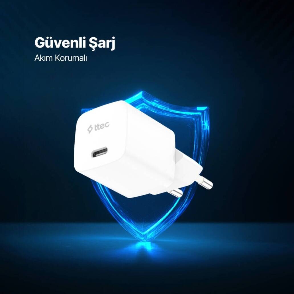 Ttec SmartCharger Seyahat Hızlı Şart Aleti + USB-C-USB-C Kablo, Beyaz